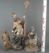Heiliger Urban, Pietà und weitere Heiligenfigur. Deutsch 18. bis 20. Jh. Massivholz, geschnitzt, zw
