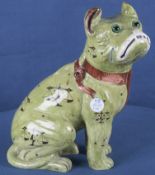 Sitzender Hund. Nancy, Émile Gallé um 1900. Keramik, bunt bemalt, am Boden sign., H=36,3 cm. (besch