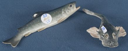 Forelle und Stör. Royal Copenhagen 20. Jh. Porzellan, naturalistisch modelliert und staffiert, am B