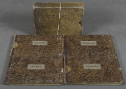 Vier Notenbücher für Gesang: Tenor I, II und Bass I, II mit verschiedenen Gesangsstücken u.a. "Sold