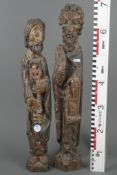 Heiliger Paulus und Moses. Wohl deutsch 16. Jh. Massivholz, geschnitzt, mit Resten alter Fassung, H