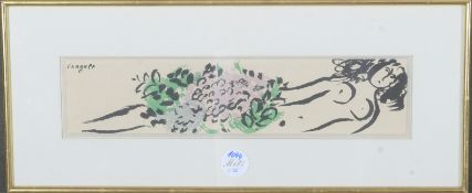 Marc Chagall (1887-1985). Weiblicher Akt mit Blumenstrauß. Farblithographie, li./o./sign., mit Pass