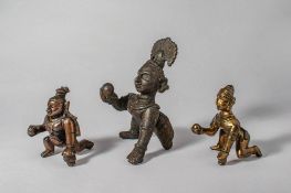 GROUP OF THREE INDIAN BRONZE KRISHNA BUTTER THIEVES