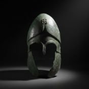 RARE GREEK CHALCIDIAN TINNED BRONZE HELMET
