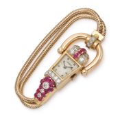 MONTRE EN OR BAS, RUBIS, RUBIS SYNTHÉTIQUES ET DIAMANTS, GENÈVE