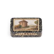 TABATIÈRE EN PORPHYRE ET EN OR AVEC MICROMOSAÏQUE, ROME, XIXe SIÈCLE