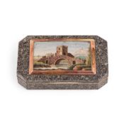 TABATIÈRE EN PORPHYRE ET EN OR AVEC MICROMOSAÏQUE, ROME, XIXe SIÈCLE