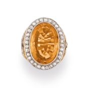 ANNEAU ÉPISCOPAL EN OR, TOPAZE IMPÉRIALE ET DIAMANTS