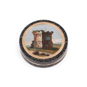 TABATIÈRE EN PORPHYRE ET EN OR AVEC MICROMOSAÏQUE, ROME, XIXe SIÈCLE