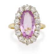 BAGUE EN OR, TOPAZ ROSE ET DIAMANTS