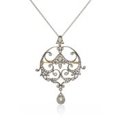 BROCHE/PENDENTIF EN OR 9 CARATS, ARGENT ET DIAMANTS, VERS 1870