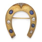 BROCHE EN OR BAS, SAPHIRS ET DIAMANTS