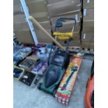 A POWER DEVIL ELECTRIC LAWN MOWER AND A BLACK AND DECKER HEDGE TRIMMER