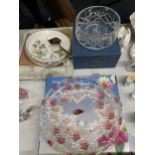 THREE ITEMS TO INCLUDE A BOXED BOHEMIA CRYSTAL GLASS BOWL, A WALTHER GLASS 'CARMEN ROSE' BOWL PLUS A