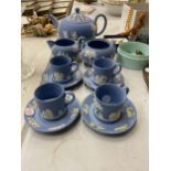 A POWDER BLIUE JASPERWARE TEA SET
