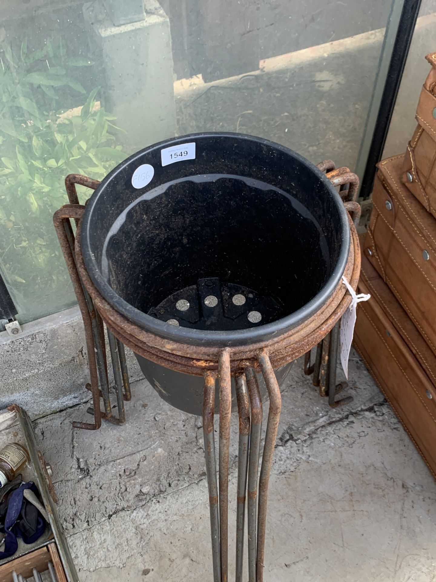 FIVE STEEL PLANT POT TRIPOD STANDS - Image 3 of 3