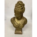 A CAST METAL GILT COLOURED BUST OF A LADY