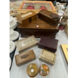 A LARGE COLLECTION OF WOODEN, AND INLAID VINTAGE BOXES