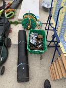 AN ASSORTMENT OF ITEMS TO INCLUDE A ROLL OF FELT, BRACE DRILLS AND A HOSE REEL