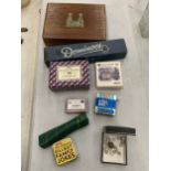 AN ASSORTMENT OF SMALL GAMES TO INCLUDE DOMINOES, DICE, BAR SKITTLES ETC