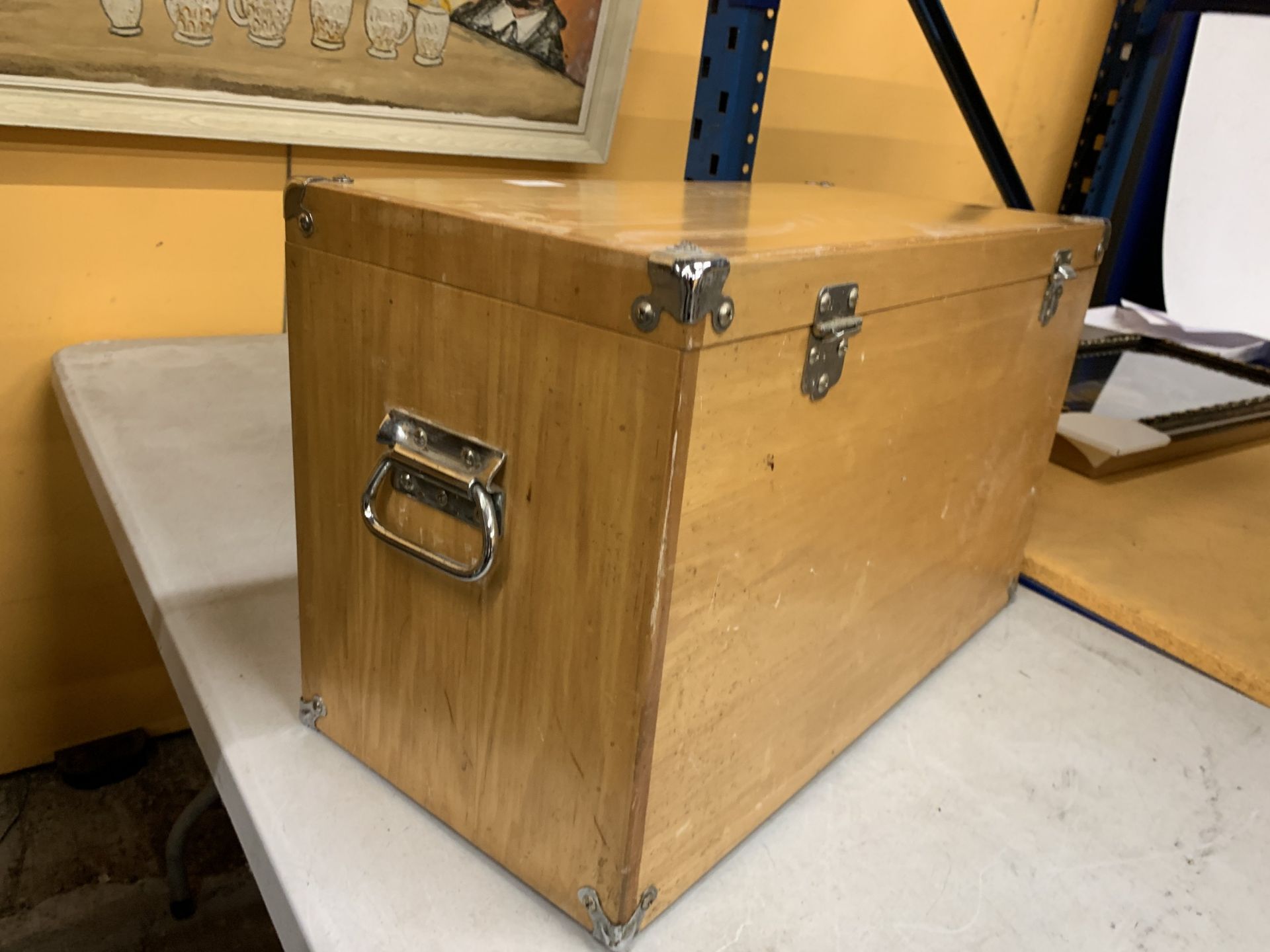 A WOODEN HABERDASHERY/ENGINEERS CABINET WITH FOUR SHORT AND TWO LONG DRAWERS, A DROP DOWN FRONT, - Image 7 of 7