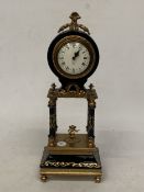A BRASS AND ENAMEL MANTLE CLOCK, CHIMES ON THE QUARTER HOUR