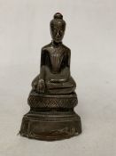 A 19TH CENTURY CHINESE SILVER PATINATED METAL BUDDAH FIGURE, HEIGHT 18CM