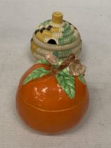TWO CLARICE CLIFF PRESERVE POTS TO INCLUDE BIZARRE RAFFIA INDIANA FROM THE 1930'S AND FANTASQUE