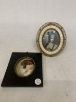 TWO VINTAGE MINIATURE FRAMED PORTRAITS, ONE CERAMIC, THE OTHER ON GLASS
