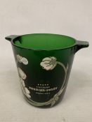 AN EMERALD GREEN GLASS PERRIER-JOUET CHAMPAGNE BUCKET WITH WHITE ANENOME FLORAL MOTIF