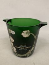 AN EMERALD GREEN GLASS PERRIER-JOUET CHAMPAGNE BUCKET WITH WHITE ANENOME FLORAL MOTIF