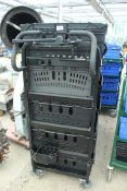 AN ALUMINIUM WORK TROLLEY WITH 15 BASKETS NO VAT