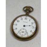 A WALTHAM USA GOLD PLATED OPEN FACED POCKET WATCH NO GLASS