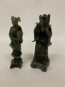 A PAIR OF CHINESE JADE TYPE GREEN HARDSTONE FIGURES, HEIGHT 24CM