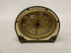 AN ANTIQUE GERMAN KIENZLE ART DECO ALARM CLOCK WITH BRASS AND ENAMEL DECORATION