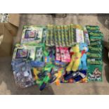 AN ASSORTMENT OF AS NEW CHILDRENS TOYS TO INCLUDE FARM ANIMALS, CRAYOLA COLOR ALIVE, ETC
