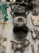FIVE PEWTER ITEMS TO INCLUDE TEAPOTS, PLANTER ETC