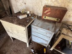 A BENCH, FILING CABINET AND RADIO NO VAT