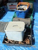 5 BOXES AND CONTENTS INCLUDING SPANNERS, DRILL ETC. NO VAT