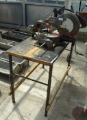 A COMPOUND MITRE SAW WITH WORK BENCH, BELIEVED IN WORKING ORDER BUT NO WARRANTY GIVEN - NO VAT