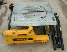A DEWALT TABLE SAW COMPLETE WITH STAND BELIEVED IN WORKING ORDER BUT NO WARRANTY GIVEN - NO VAT