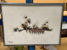 A SIGNED OIL ON CANVAS BY BRANDON CROSS OF MILITARY SOLDIERS, 59CM X 78CM