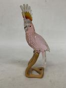 A SWAROVSKI 'COCKATOO RED' FIGURE (MODEL 718565) FROM THE PARADISE BIRDS COLLECTION ON A WOODEN