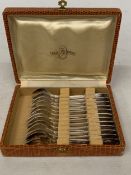 A SET OF TWELVE XRF TESTED TO 96.9% SILVER FRENCH CAKE FORKS, IN A PRESENTATION CASE, WEIGHT 287g