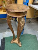 A PINE PLANT POT STAND WITH THREE LEGS ON A BASE, HEIGHT 89CM