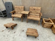 A PAIR OF AS NEW EX DISPLAY CHARLES TAYLOR ARM CHAIRS WITH CONNECTING ARMREST TABLE AND TWO FOOT