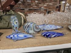 FIVE MURANO STYLE GLASS FISH