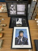 THREE FRAMED PHOTOGRAPHS OF CELEBRITIES TO INCLUDE MICHAEL JACKSON, MARILYN MONROE ETC