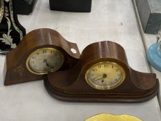 TWO INLAID WOODEN MANTLE CLOCKS