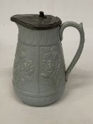 A VICTORIAN JUG WITH PEWTER LID